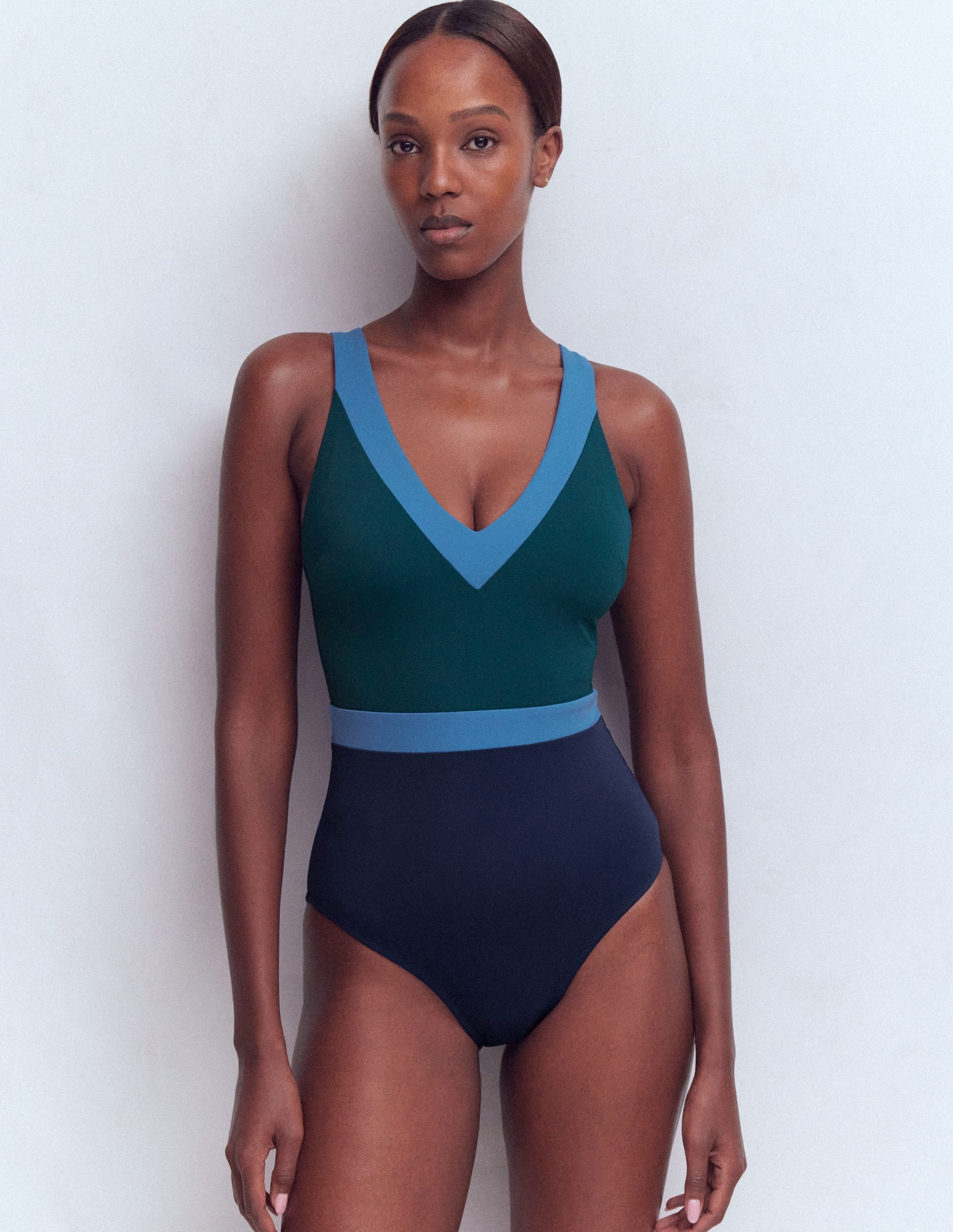Campania Cross-back Swimsuit-Pacific Green Colourblock | Boden (US)
