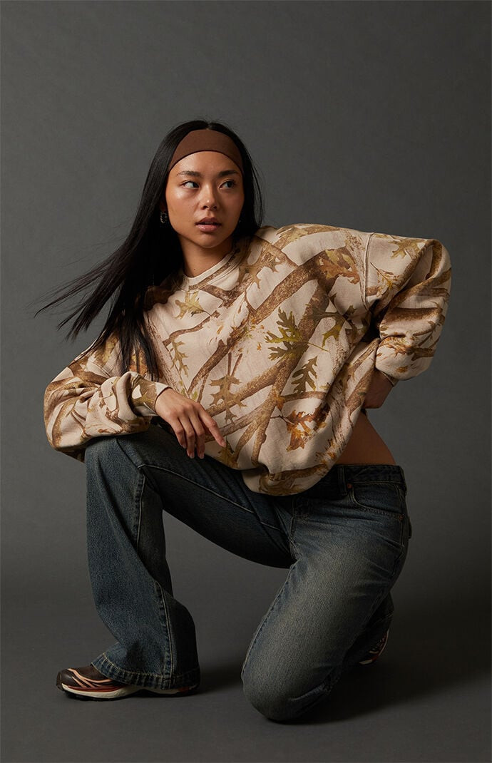 Women's Camo Core Crew Neck Sweatshirt in Camouflage - Size XS | PacSun