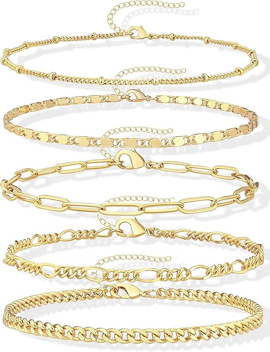 Gokeey Gold Bracelets Set for Women Non Tarnish Trendy,14K Gold Plated Dainty Stackable Paperclip... | Amazon (US)