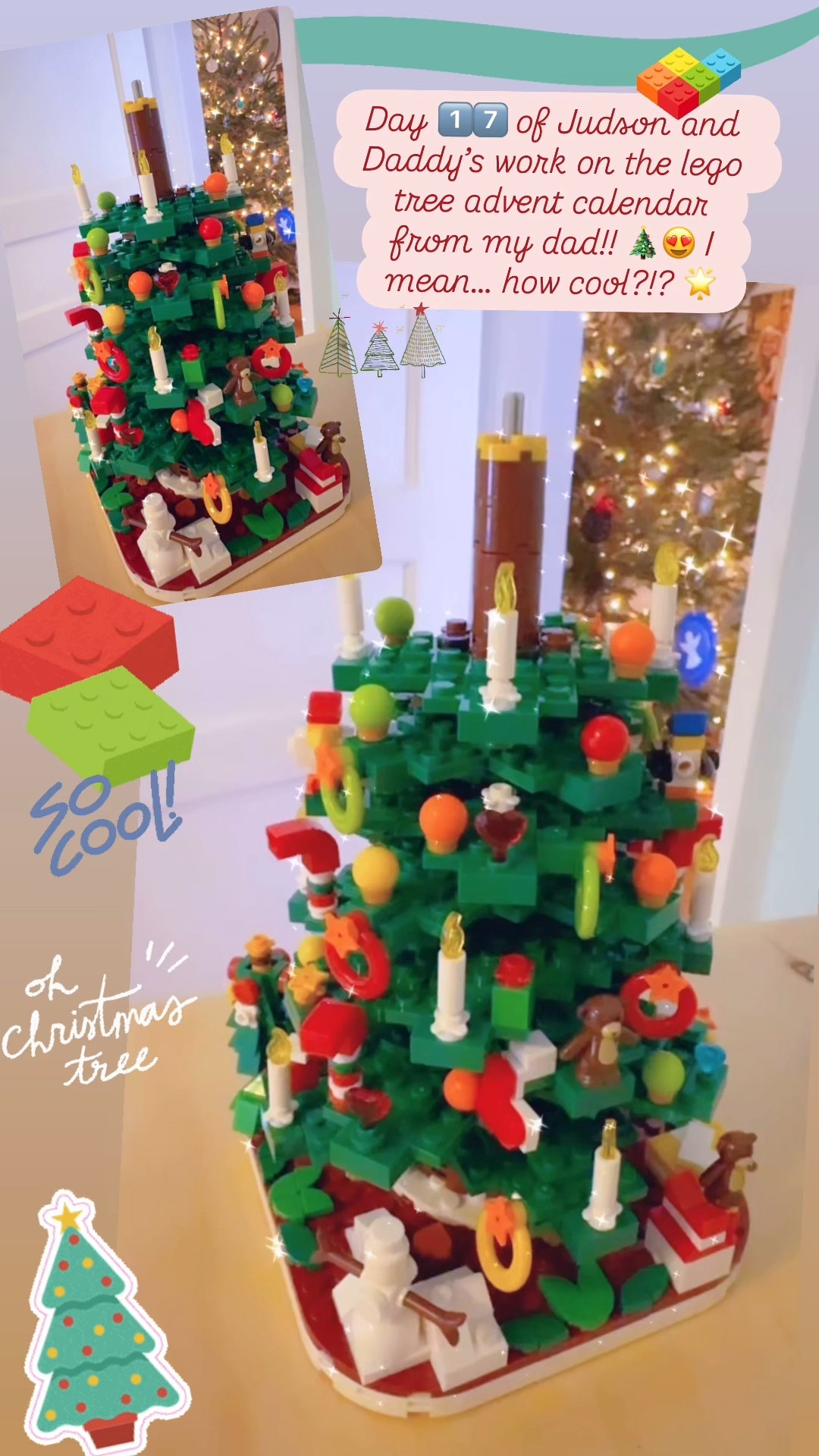 Day 1️⃣7️⃣ of Judson and Daddy’s work on the lego tree advent calendar from my dad!! 🎄😍 I mean… how cool?!? 🌟