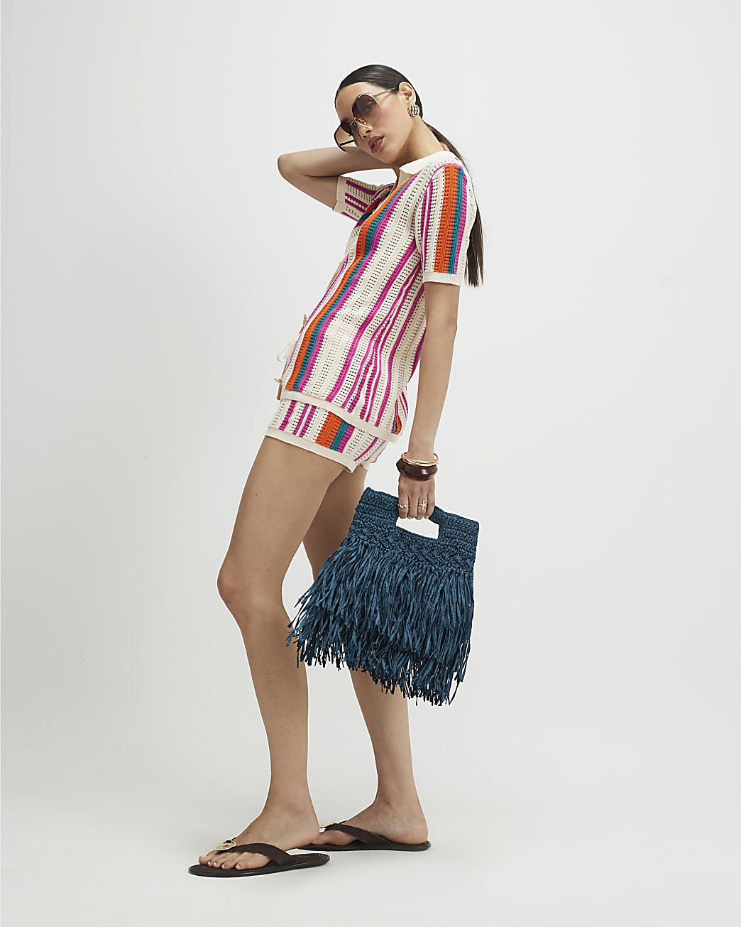 Cream Striped Crochet Shorts | River Island UK & IE