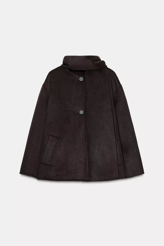 WOOL BLEND SHORT COAT WITH SCARF | Zara US