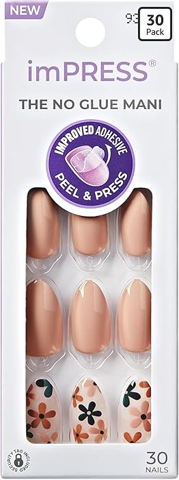 Kiss Impress No Glue Mani Press On Nails, Design, 'As It Was', Beige, Medium Size, Almond Shape, ... | Amazon (US)