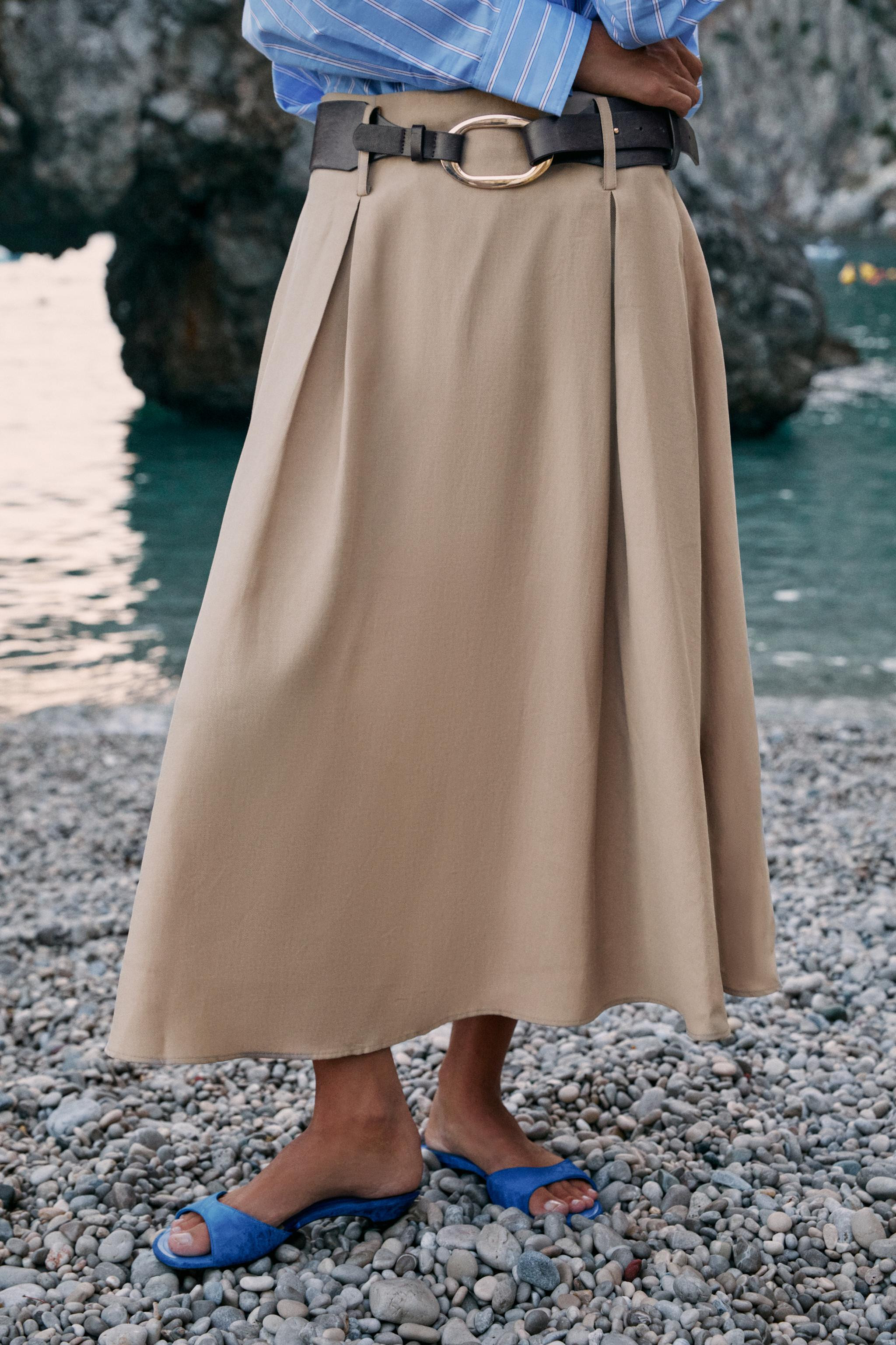 BELTED MIDI SKATER SKIRT | Zara US