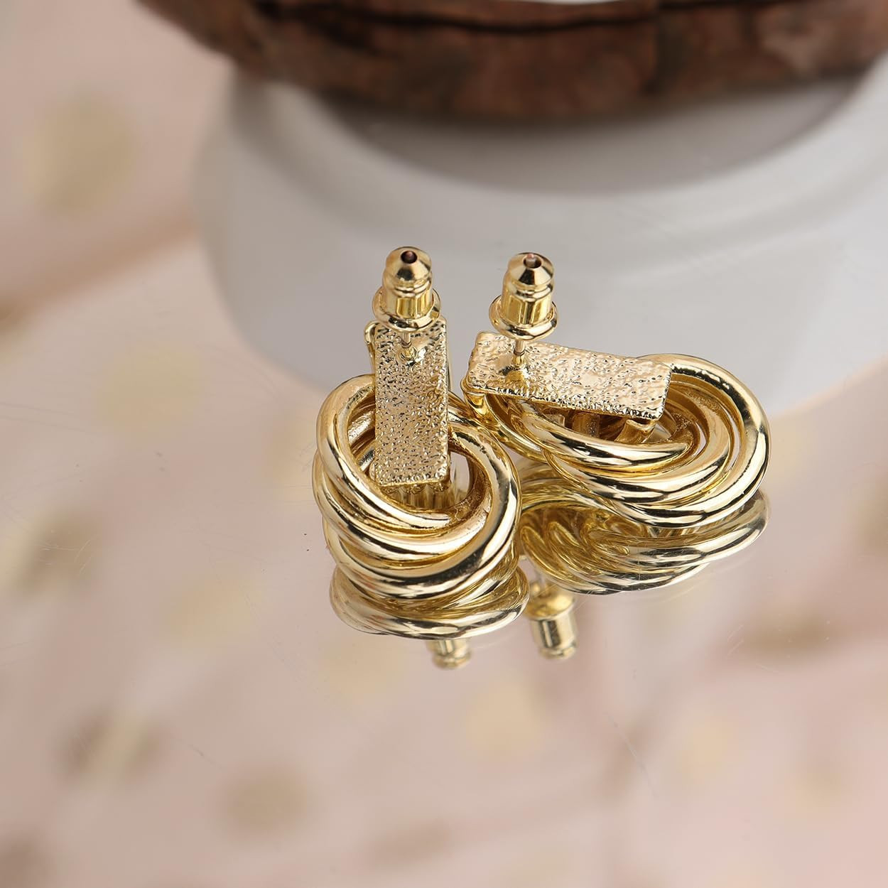 JeanBeau Gold Statement Geometric Dangle Drop Earrings for Women Girls Chunky Trendy Knot Stud Lo... | Amazon (US)