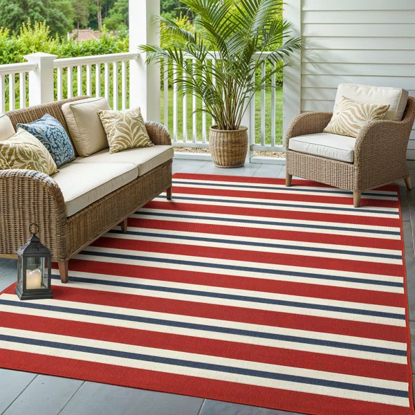Deltana Striped Power Loomed Indoor / Outdoor Rug | Wayfair North America