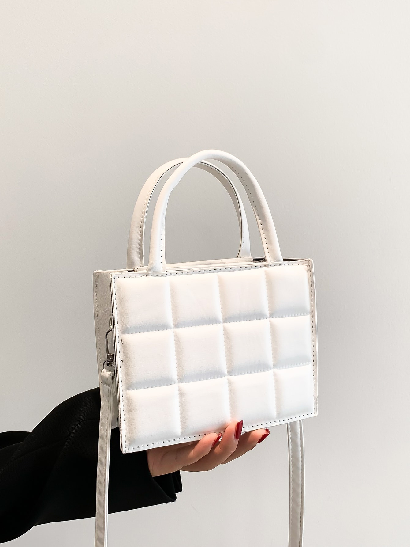 Waterproof,Lightweight,Business Casual Mini Plaid Embossed Square Bag Trendy Double Handle Purse ... | SHEIN