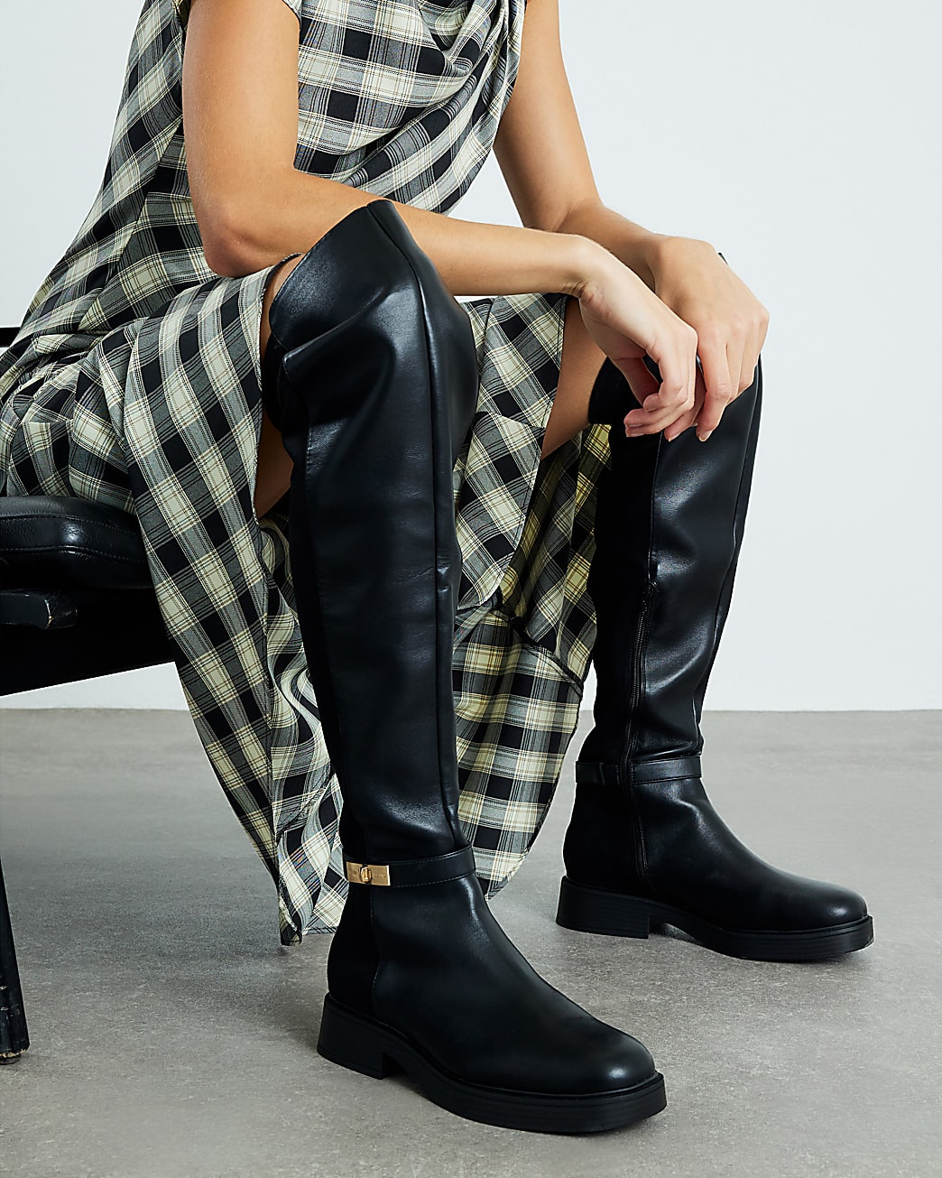 Black Flat Over the knee Riding Boots | River Island UK & IE