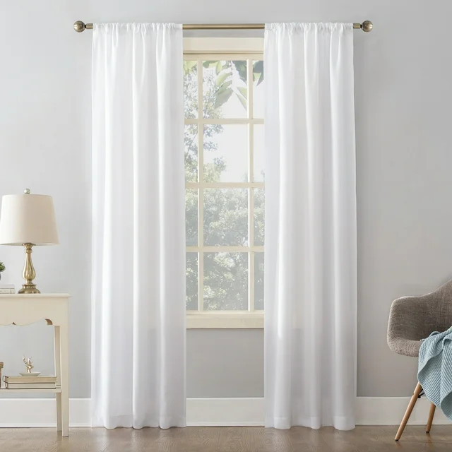 Mainstays Textured Solid Rod Pocket Curtain, Single Panel, White, 38"W x 95"L | Walmart (US)