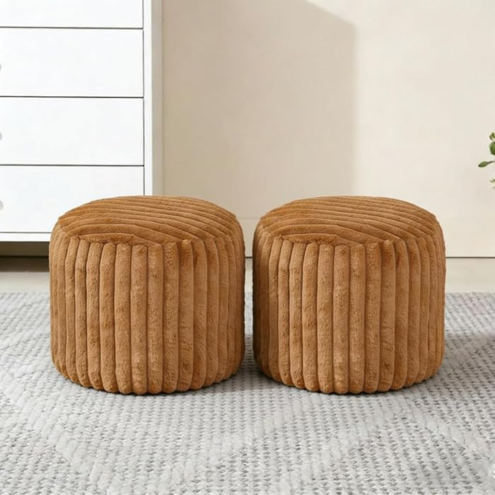 2 Pcs 20 x 15 Inch Unstuffed Pouf Cover Ottoman Foot Rest - No Filler, Faux Rabbit Fur Foot Stool... | Amazon (US)