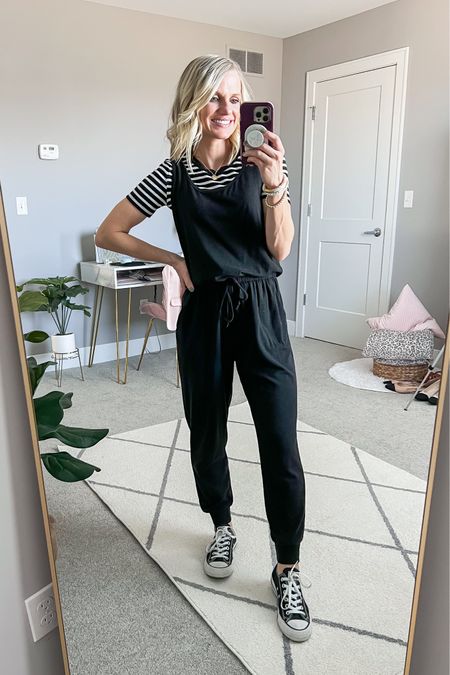 Laying a T-shirt under a jumpsuit is a great way to add some extra coverage! 

#LTKfindsunder50 #LTKSeasonal #LTKstyletip