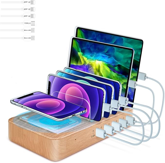 Fastest Charging Station for Multiple Devices, 5 USB Ports with 1 Qi Charging Pad, 6 Mixed Cable ... | Amazon (US)