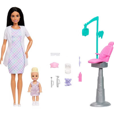 Barbie Careers Dentist Playset with Brunette Fashion Doll, Small Doll, Exam Chair & Accessories | Target