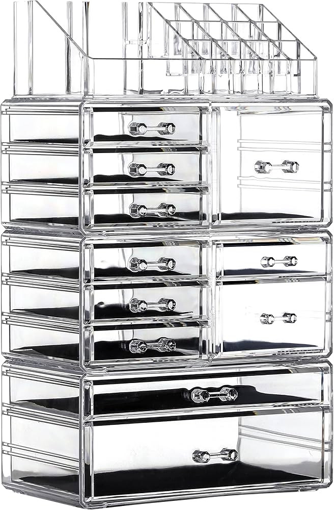 Cq acrylic Makeup Organizer Skin Care Large Clear Cosmetic Display Cases Stackable Storage Box Wi... | Amazon (US)