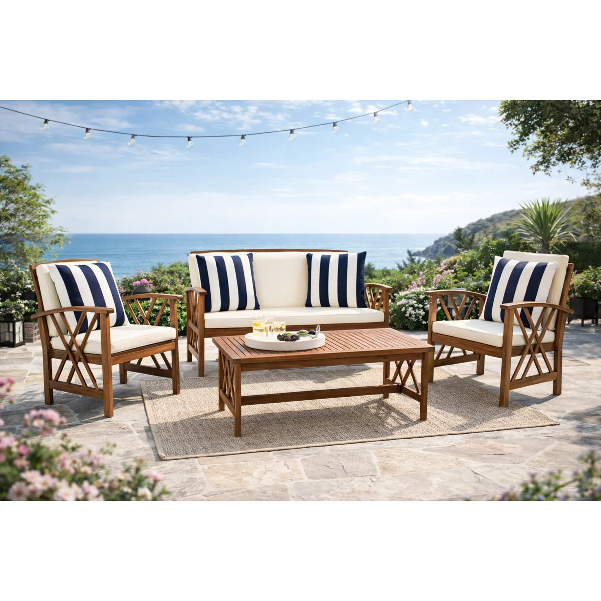 Hurteau Acacia 4 - Person Patio Conversation Set with Cushions | Wayfair North America
