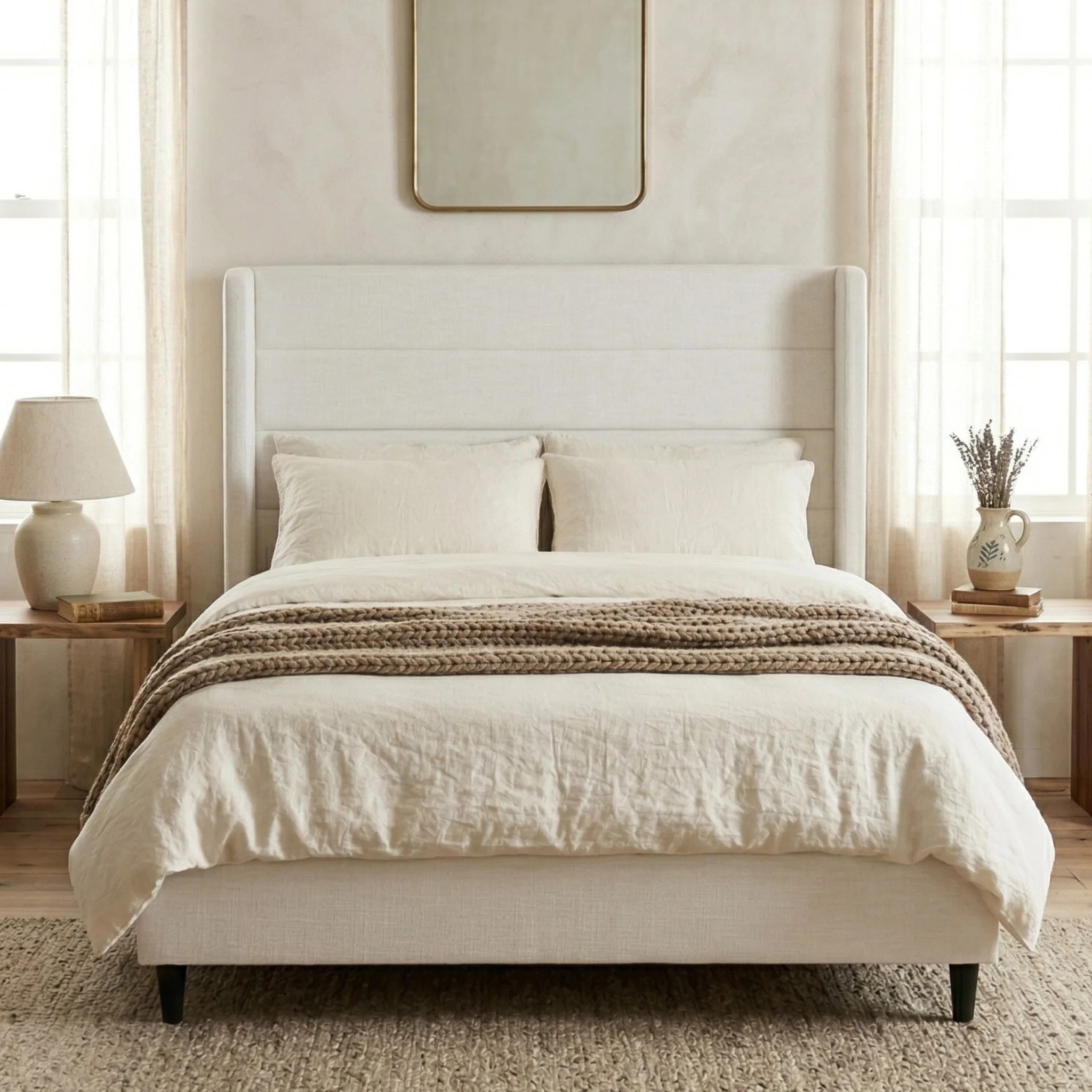 Helen Upholstered Bed, Textured Ivory Canvas, Queen | Wayfair North America