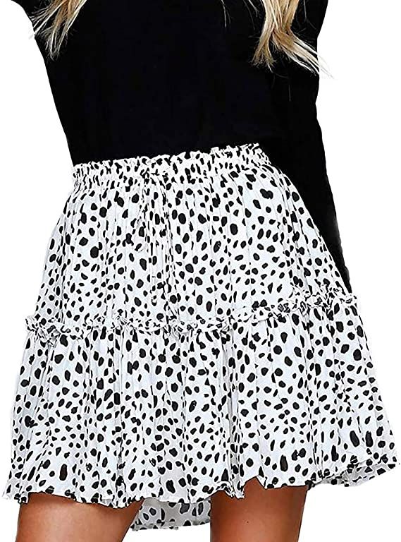 Alelly Women's Summer Cute High Waist Ruffle Skirt Floral Print Swing Beach Mini Skirt | Amazon (US)