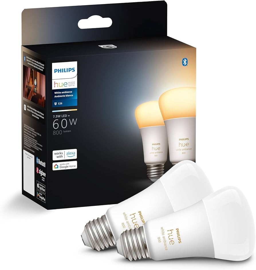 Philips Hue Smart 60W A19 LED Bulb - White Ambiance Warm-to-Cool White Light - 2 Pack - 800LM - E... | Amazon (US)