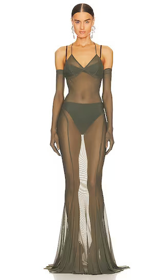 Low Back Slip Fishtail Gown in Celadon | Olive Green Dress | Olive Dress | Coachella Outfit Outfits | Revolve Clothing (Global)