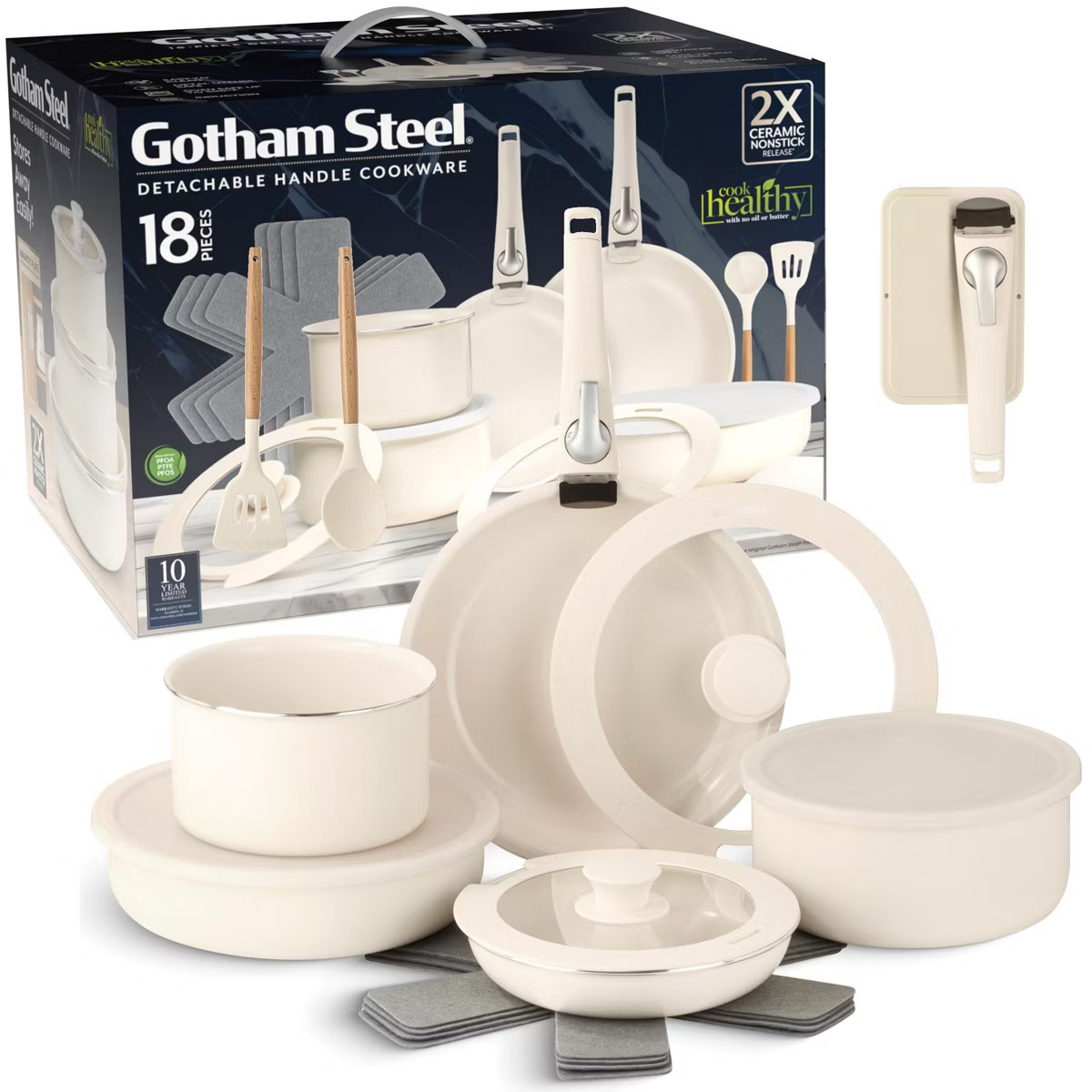 Gotham Steel Nonstick Pots and Pans 18 Piece Ceramic Induction Cookware Kitchen Set Detachable Ha... | Target