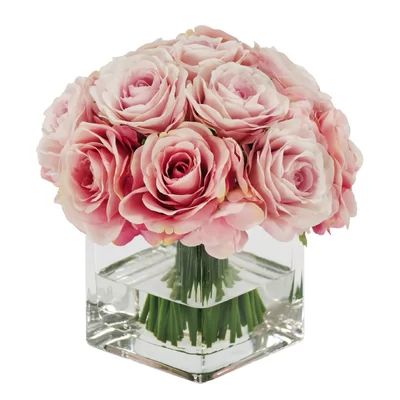 Rose Bouquet Floral Arrangement in Vase Flowers/Leaves Color: Pink | Wayfair North America