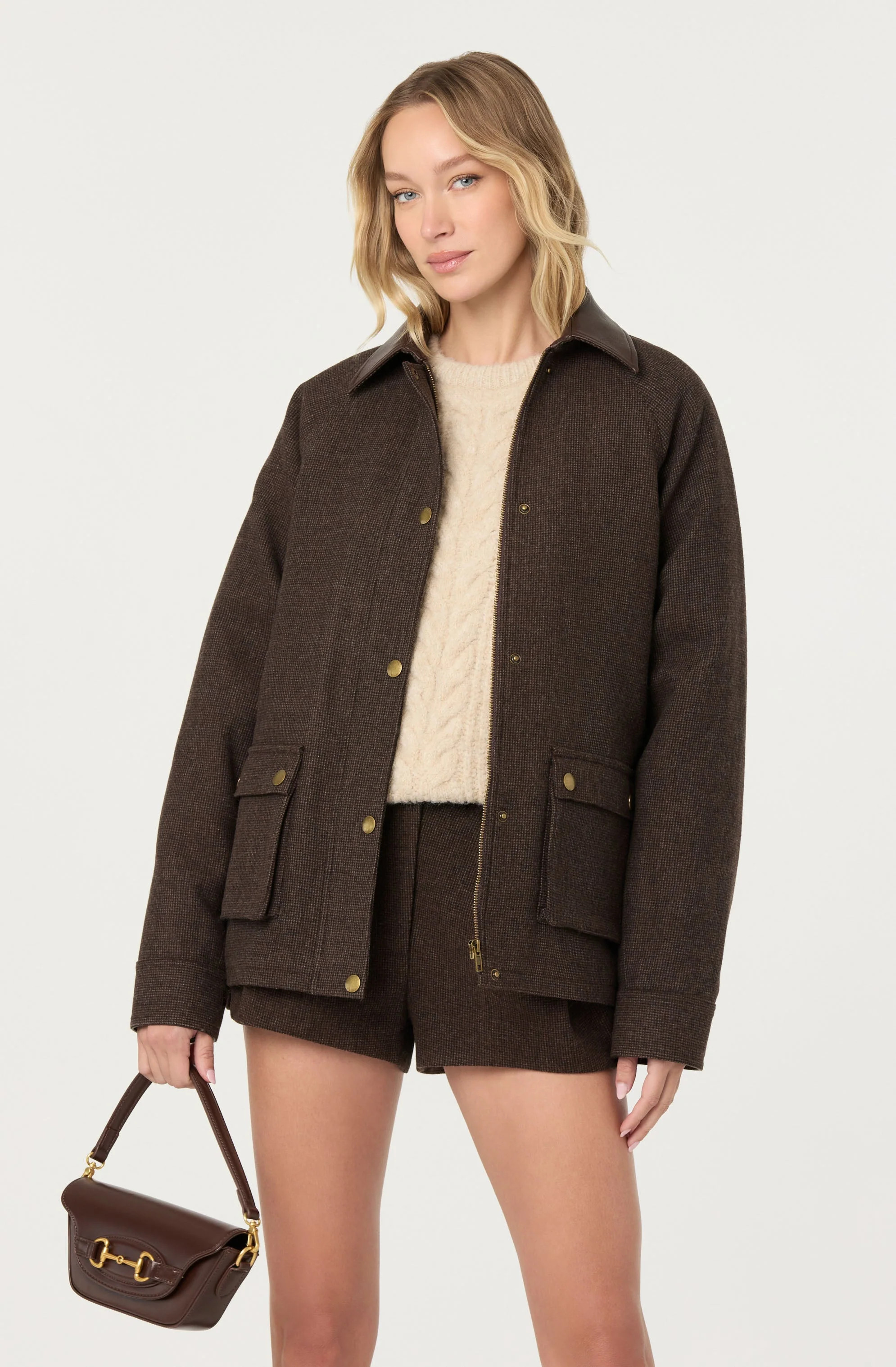 Rylan Contrast Wool Blend Jacket - Brown plaid / XS | ASTR The Label (US)