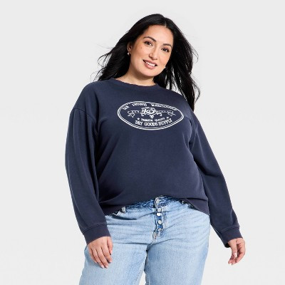 Women's Western Graphic Pullover Sweatshirt - Universal Thread™ Navy Blue 2X | Target