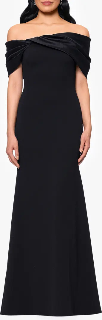 Off the Shoulder Crepe & Taffeta Sheath Gown | Nordstrom