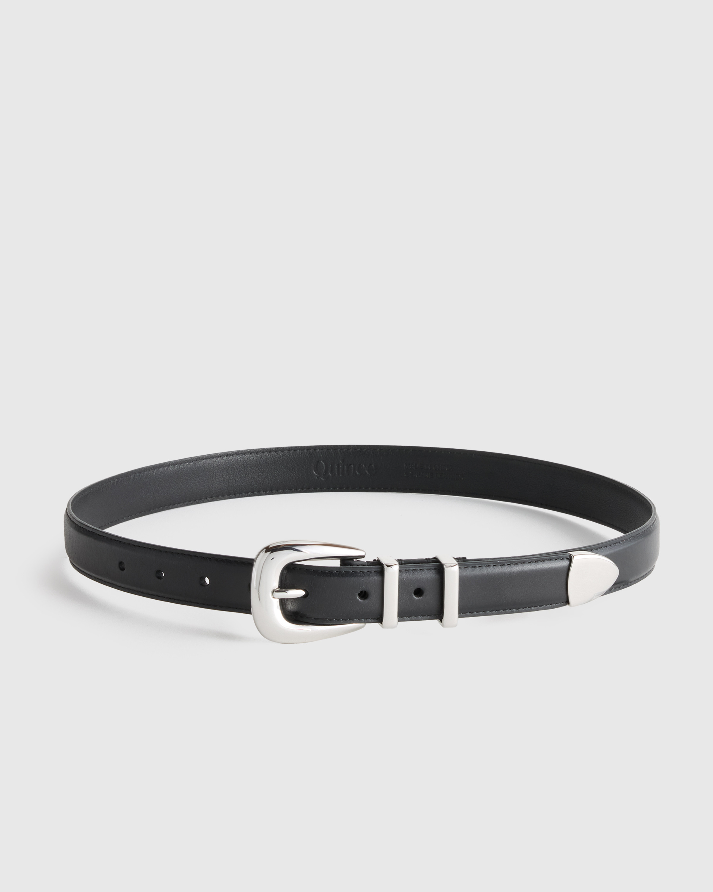 Quince | Women's Lola European Leather Western Belt in Black/Silver, Size Medium | Quince
