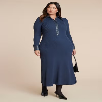 Faux Leather Detail Sweater Dress | Eloquii