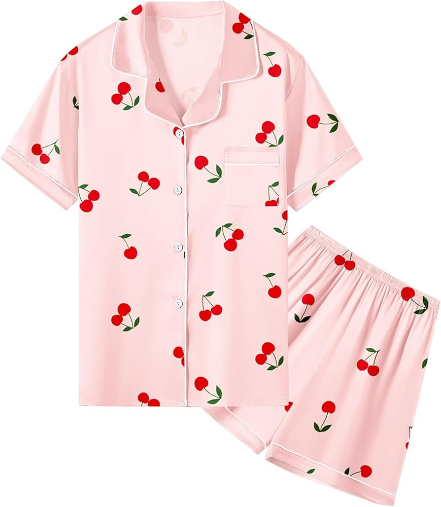 Umeyda Women & Girls Pajamas Set, Soft Satin Lightweight Silk Button-Down Top with Shorts 2 Piece... | Amazon (US)