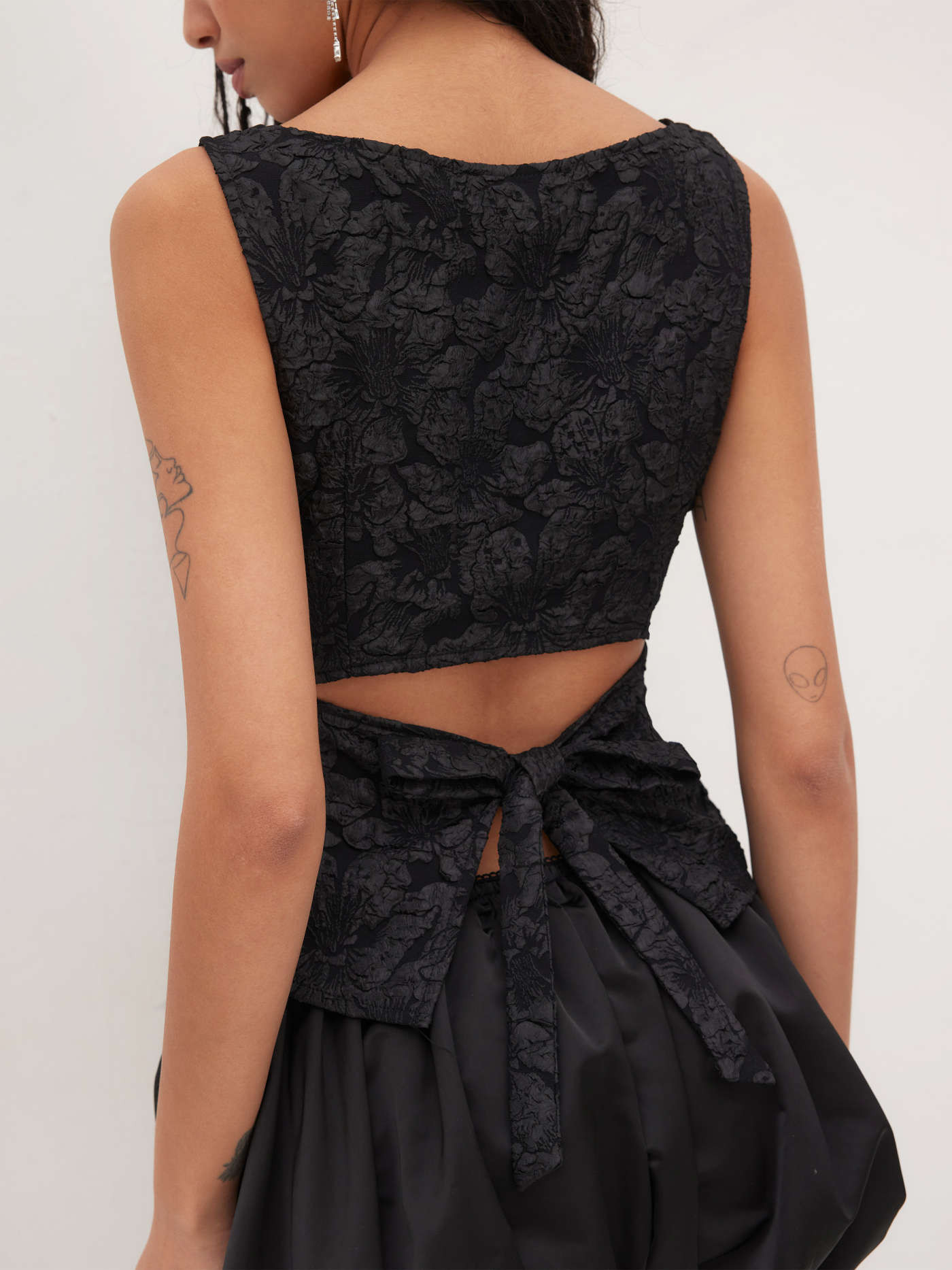 Jacquard Jacquard Boat Neck Floral Bowknot Split Tank Top For Date | Cider