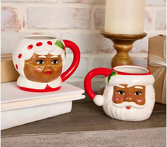 Mr. Christmas (2) Oversized 20-ounce Santa Mugs with Gift Bags | QVC