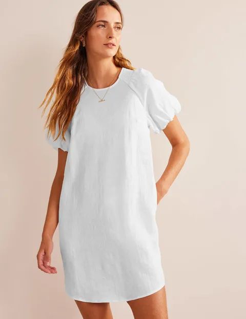 Sleeve Detail Linen Mini Dress - White | Boden (US)