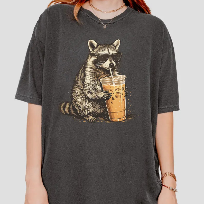 Raccoon Drinking Iced Coffee Shirt | Funny Animal Meme Tee | Coffee Lover Raccoon Shirt | Comfort... | Etsy (US)