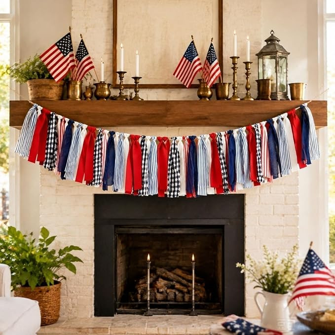 4th Of July Banner Patriotic Bow Garland Nylon Red White Blue Ribbon Banner With Hanging Cord Ame... | Amazon (US)