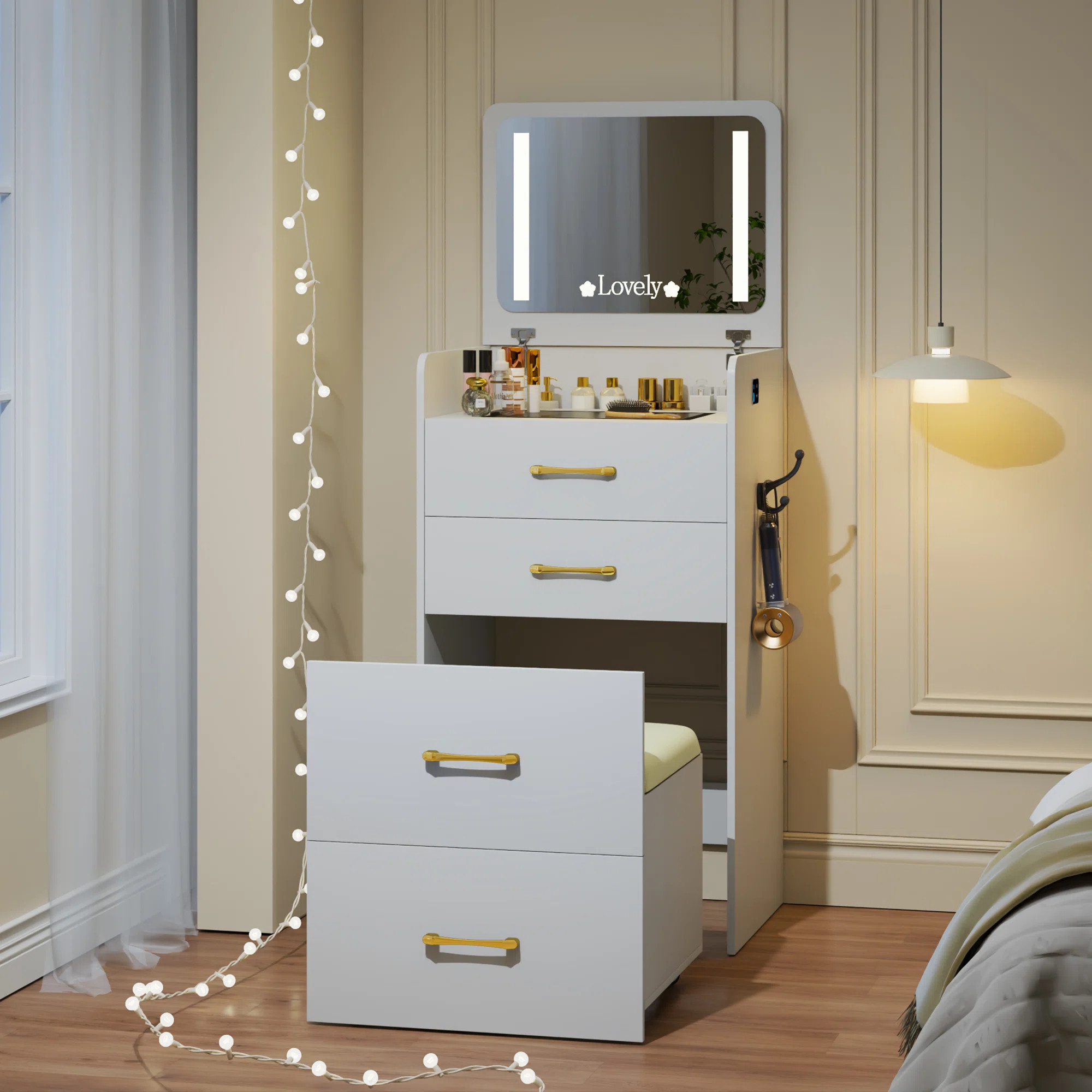 3-in-1 Compact Vanity Desk With Mirror, Storage Drawers & Stool – Small Makeup Vanity Table Wit... | Wayfair North America