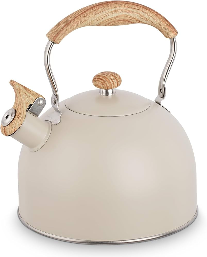 Whistling Kettle, 2.5L Stainless Steel Stove Top Whistling Tea Kettle with Wood Grain Handle, Tea... | Amazon (UK)