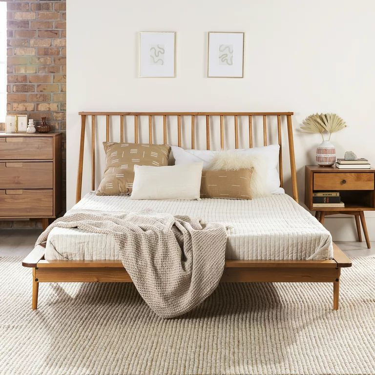 Desert Fields Modern Boho Queen Size Solid Wood Platform Bed, Caramel | Walmart (US)