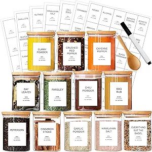 12 Pcs Glass Spice Jars with Bamboo Airtight Lids and 191 Labels - 8.5oz Small Food Storage Conta... | Amazon (US)