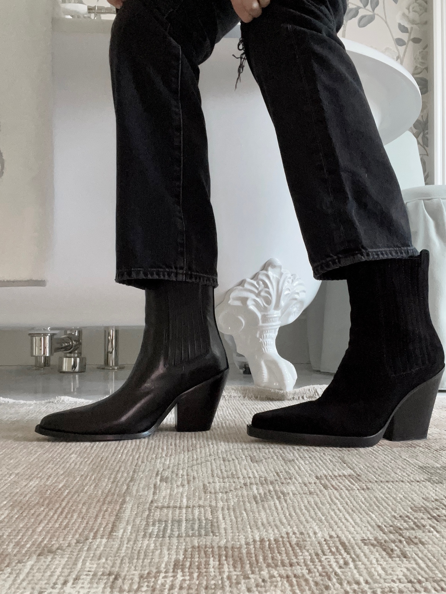 Comparing two very similar boots! Which would you buy? The pair on the right is slightly taller and suede. The shape is almost the same, but the right pair is slightly more pointer in the toe. Both super flattering and wearable. 

#LTKSeasonal #LTKworkwear #LTKstyletip