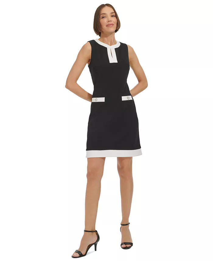Tommy Hilfiger Women's Split-Neck Sleeveless Shift Dress - Macy's | Macy's