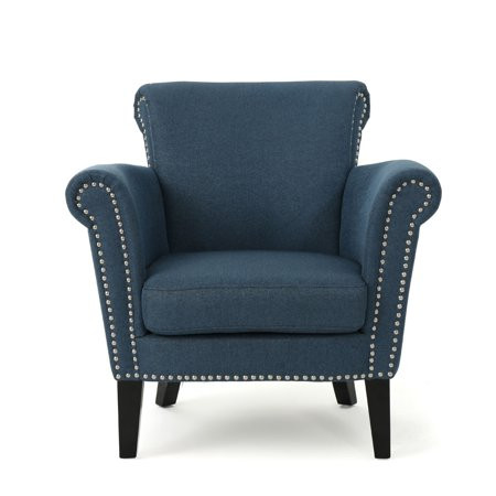 31.50 Navy Blue and Brown Contemporary Scroll Arm Studded Club Chair | Walmart (US)