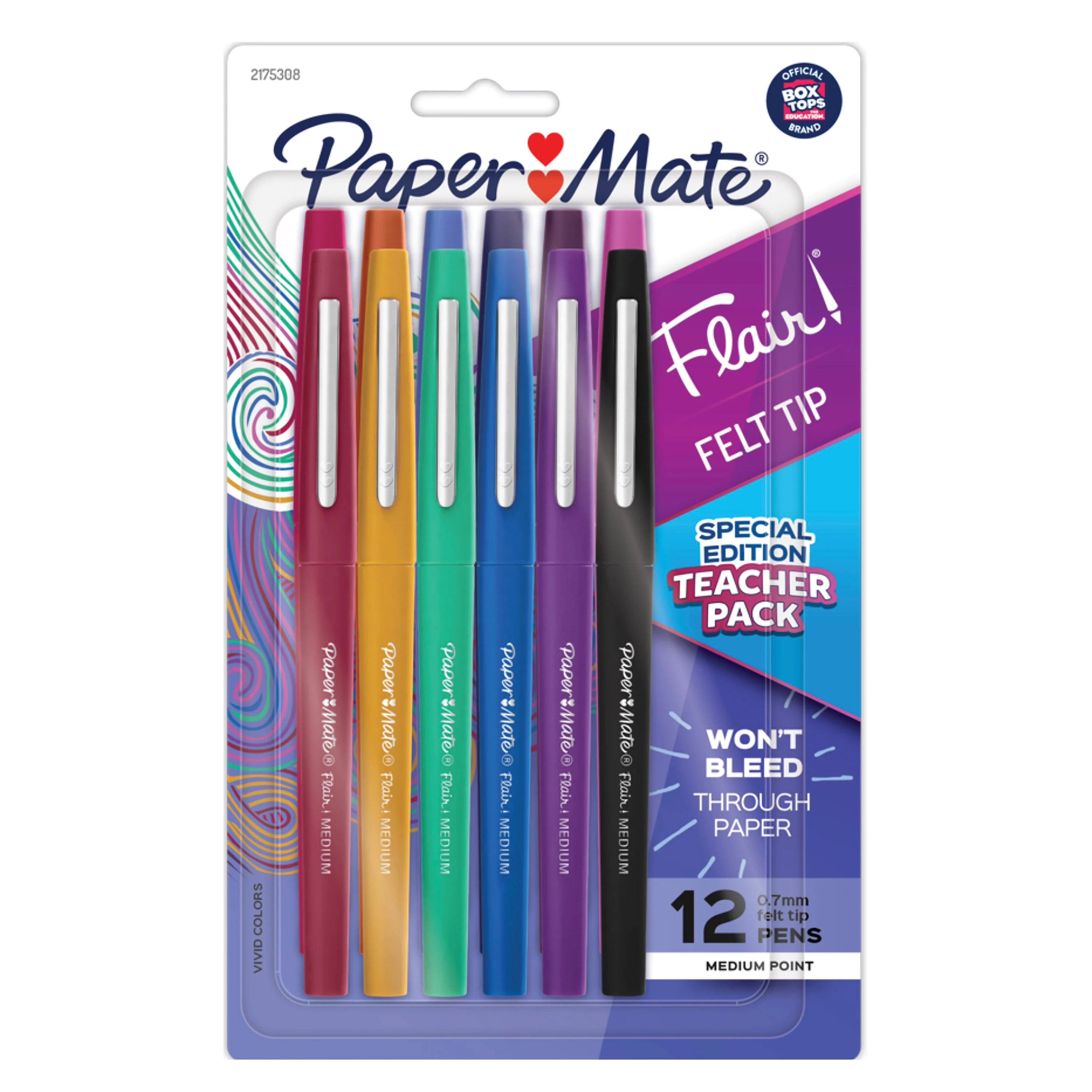 Paper Mate Flair Felt Tip Pens, Medium Point (0.7mm), Assorted Colors, 12 Count | Walmart (US)