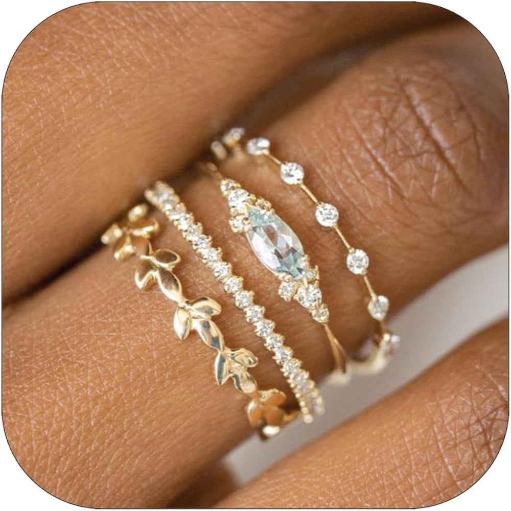 Stackable Gold Rings for Women Set Dainty 14K Trendy Gold Plated Non Tarnish Stacking Cubic Zirco... | Amazon (US)