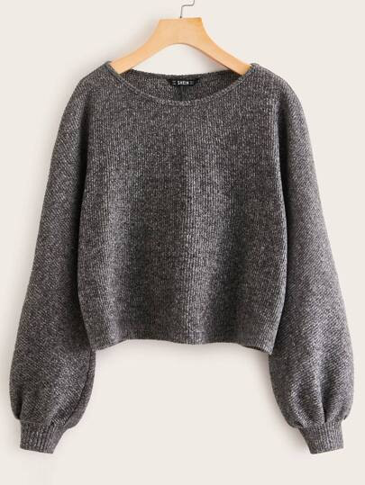SHEIN Lantern Sleeve Marled Sweater | SHEIN