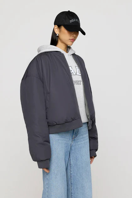 Reversible Girlfriend Bomber Jacket - Graphite And Cool Olive | TALA (UK)