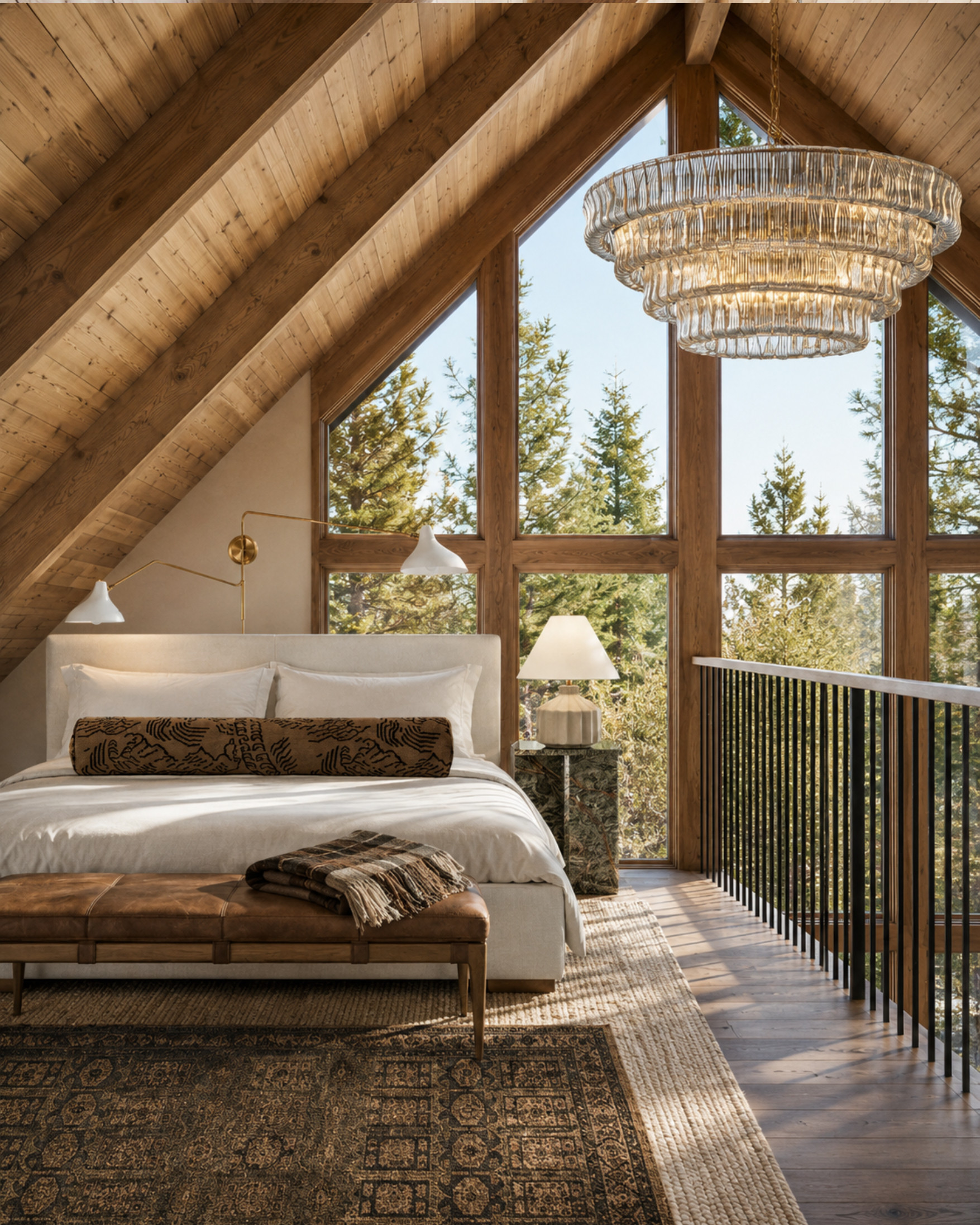 A layered bedroom like this feels cozy because everything has texture: warm wood ceilings, crisp white bedding, a vintage-style rug, leather at the foot of the bed, and soft lighting that makes the whole space feel finished. It’s neutral, but not flat — exactly the kind of room that feels relaxed, elevated, and easy to live in.

I may receive a commission when you shop through my links. 

 #LTKHome