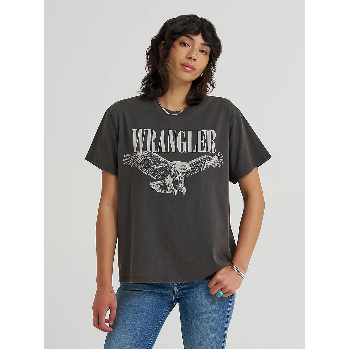 Women's Logo Eagle Graphic Tee in Faded Black | Wrangler