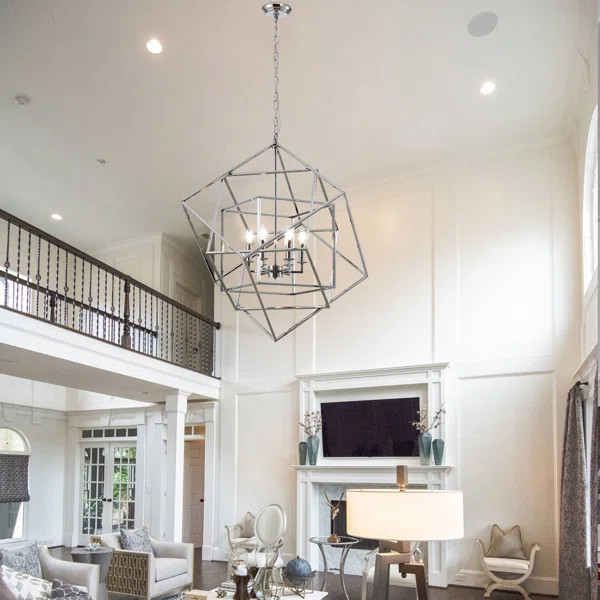 Wil 4 - Light Lantern Geometric Chandelier with Wood Accents | Wayfair North America